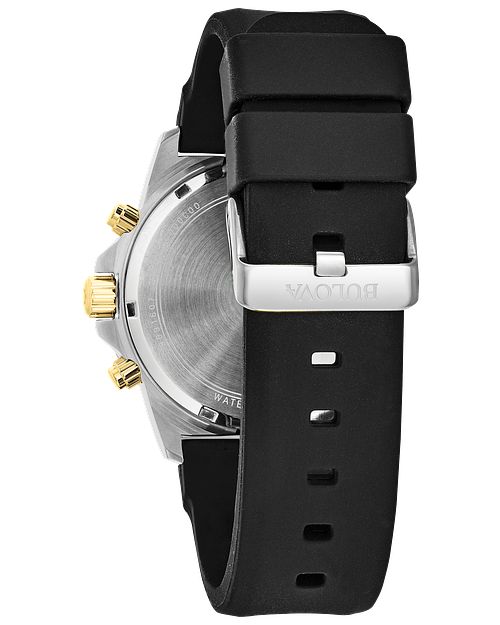 Bulova Marine Star Men's Grey Dial Chronograph Black Strap Watch 